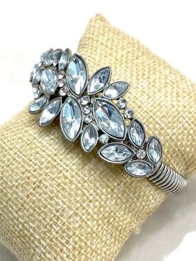 Crystal Leaf Cuff Bracelet - Women's Floral Cluster